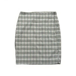 Ann Taylor Short Pencil Mini Skirt Womens 4P S Green Cream Plaid Lined Slit EUC - Picture 1 of 9