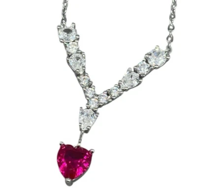 Collana Girocollo catenina femminile firmata zirconi e cuore rosso Made in Italy - Immagine 1 di 4