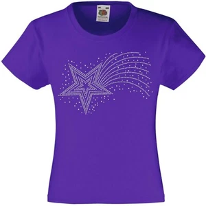 Shooting Star Rhinestone / Diamanté Embellished T Shirt Gift  for Girls - Picture 1 of 13