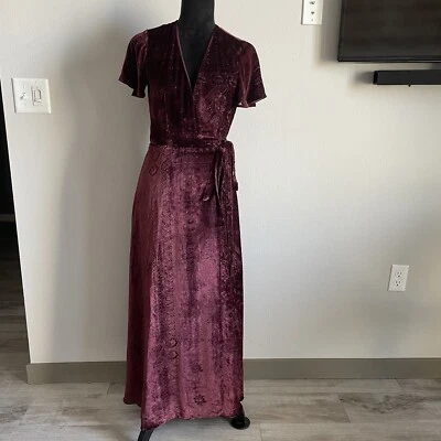 Maxi Vestido Polo Ralph Lauren Burn-Out Terciopelo Envolvente Borgoña Talla 2 Usado en Excelente Condición Foto 1 de 4