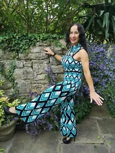 KAREN MILLEN ~ HEAVY KNIT BODYCON STRETCH 60S DISCO STYLE BLING JUMPSUIT ~ SMALL - Picture 1 of 18