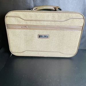Vintage 1970s Suitcase Jordache Tweeded Luggage Travel Bag Brown/Sand Medium - Picture 1 of 18