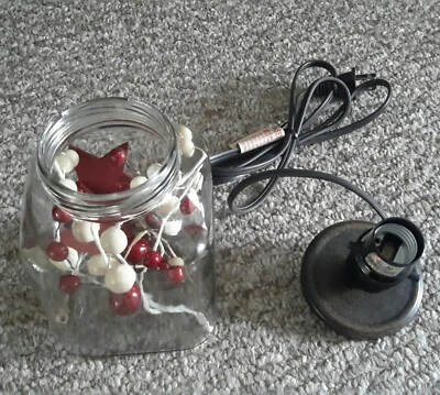 Clear Glass Square Jar Light w/ Stars & Berries -9"H x 4 1/2" Square  EUC - Image 1 of 4