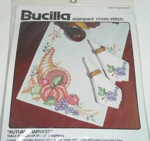 Kit de punto de cruz estampado Bucilla otoño cosecha mesa corredor 82870 vintage 1990 - Imagen 1 de 1