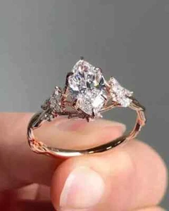 Valentine Day 3Ct Marquise Cut Moissanite Engagement Ring 14k Rose Gold Plated - Picture 1 of 6