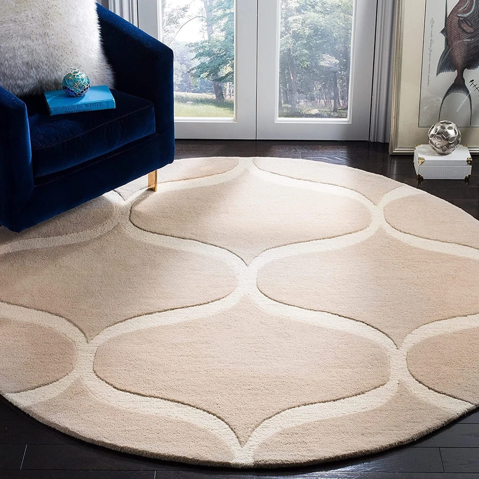 Round Rug Area Wool Hand Tufted Rug,8x8 Handmade Carpet for Bedroom Living Room - Image 1 of 4