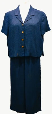 EUC Virgo II S/S брюки костюм - синий и темно-синий мини клетку - женский размер 14P - Изображение 1 из 4