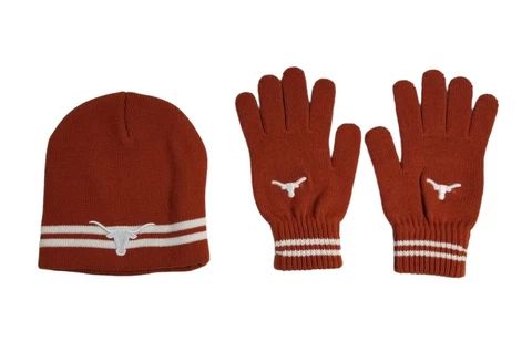 University of Texas Longhorn UT Beanie Hat & Gloves Orange EUC Cover