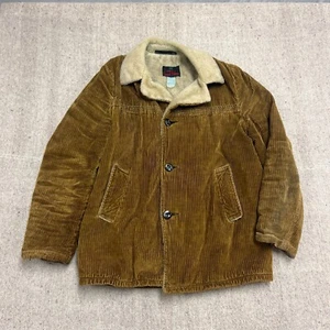 Vintage Sears Corduroy Sherpa Jacket Mens Large Brown 1970s Western - Picture 1 of 10
