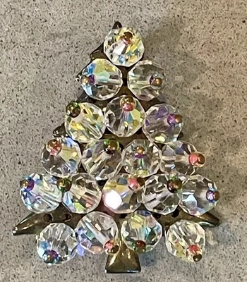 Broche prendedor árbol de Navidad con estrás aurora boreal multicolor tono dorado Navidad Foto 1 de 4