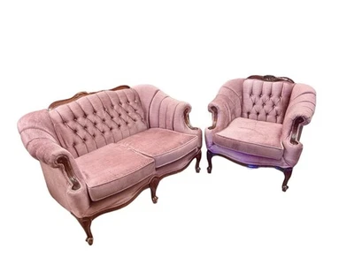 French Provincial Exceptional Dusty Rose Settee and Arm Chair (set) - Image 1 of 4