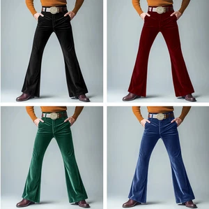Men Corduroy Vintage Bell Bottom Trousers Disco Stretch Flared Pants Fit 60s 70s - Picture 1 of 22