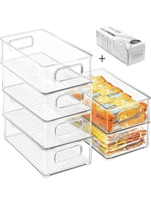 Stackable Refrigerator Organizer Bins 6 Pack Clear Kitchen Organizer Container B - Picture 1 of 6