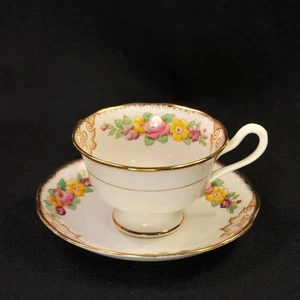 Royal Albert Crown China Cup Saucer Cambridge Floral Pink Yellow Gold 1927-1935 - Picture 1 of 22