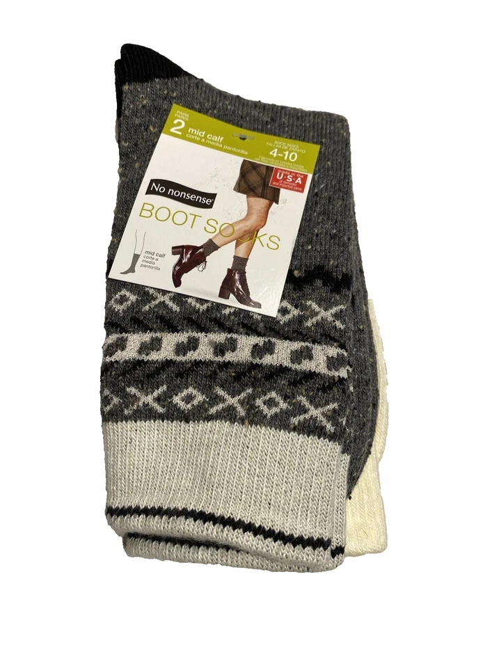 2 Pairs No Nonsense Womens Boot Socks Mid Calf Shoe Size 4-10