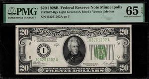 1928B $20 Federal Reserve Note Minneapolis FR.2052-I - Graded PMG 65 EPQ - Picture 1 of 2