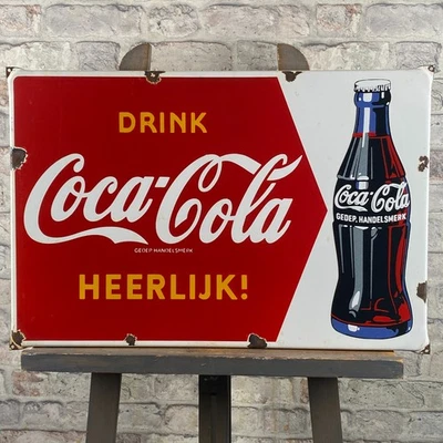COCA-COLA Enamel Sign 23.6x15.7x0.4" (60x40x1cm) Nice Big Restaurant Drink Decor - Image 1 of 4