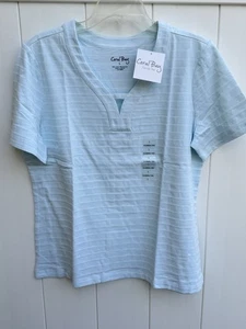 T-shirt donna Coral Bay grande blu chiaro a righe manica corta nuova con etichetta - Foto 1 di 4