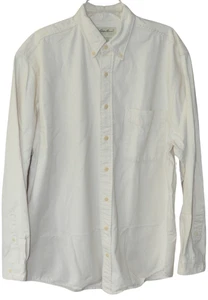 Eddie Bauer Vintage Shirt Heavy Canvas 90s Outdoor Med Tall White Neutral Cream - Picture 1 of 4