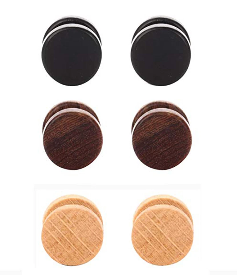 3 pares de pendientes de madera tramposo ilusión enchufe calibre 16 barra calibre 00 cara E564 Foto 1 de 4