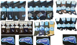 12 Pairs Men Non Elastic Loose/Soft Top 100%Cotton Diabetic BIG FOOT SOCKS 11-14 - Picture 1 of 18