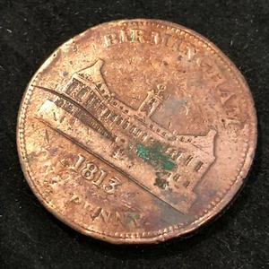 1813 GREAT BRITAIN UK WORESTERSHIRE BIRMINGHAM CONDER TOKEN 3 PENCE COIN #19K - Bild 1 von 6