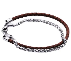 NWT! BLACKJACK Mens Brown Leather And Stainless Steel Bracelet. MSRP: $64.99 - Picture 1 of 3