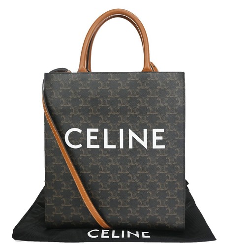 CELINE Vertical Cabas Hand Tote Bag Triomphe Canvas Leather Brown Black 680RH006