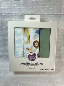 Parent's Choice 3 Pack Safari Animal Theme Muslin Swaddle blankets Unisex 47x47 - Picture 1 of 11