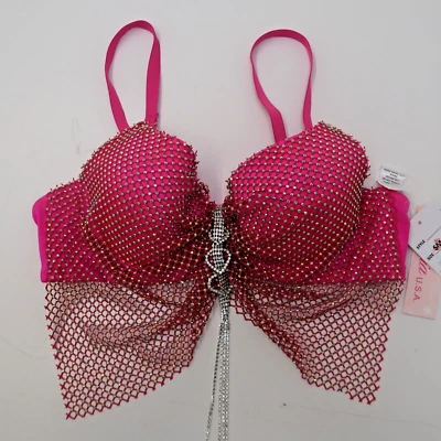 Lydia USA Crystal Rhinestone Tassel Glam Pink Bustier Crop Top Size Small Dance - Image 1 of 4