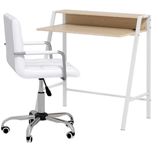 Essentials on eBay Faux Leather Office Chair and Study Desk with Shelf White - Picture 1 of 11