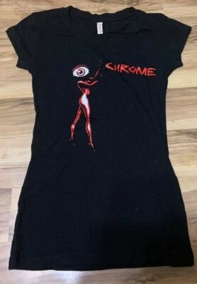Raras camisetas cromadas cabeza globo ocular dama SM 95% algodón 5% forma ajuste spandex  Foto 1 de 3