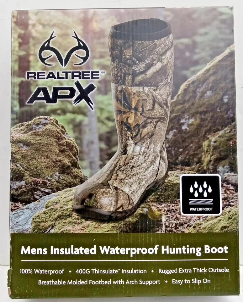 Realtree Apx Mens Waterproof Hunting Boots Size 12 400G Thinsulate Insulation
