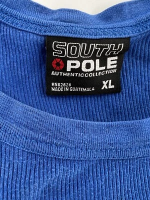 ВИНТАЖНЫЙ ЮЖНЫЙ ПОЛЮС РЕБРИСТЫЙ СИНИЙ МАЙКА РАЗМЕР XLARGE Y2K РЕТРО STREETWEAR - Изображение 1 из 4