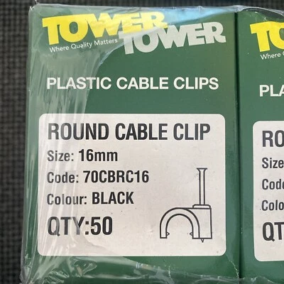Tower 16mm Round Black Cable Clips GTY:50