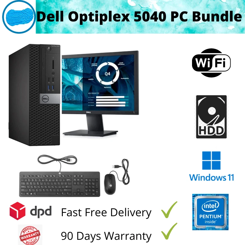 Windows11 Desktop PC Dell 5040 Pentium 6thGen 8GB RAM 500HDD WiFi 19" Monitor - Image 1 of 1