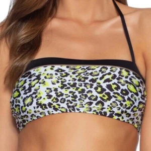 Top de bikini Soluna Swim Halter talla mediana estampado animal blanco negro bandeau - Imagen 1 de 9