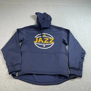 Utah Jazz Adidas NBA Hoodie Men L Blue Basketball Logo Athleisure Zipper Side - Picture 1 of 9