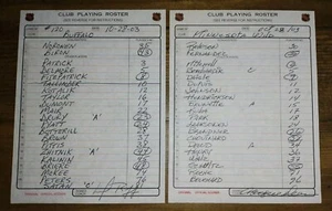 BUFFALO SABRES MINNESOTA WILD OCT 2003 SIGNED LINEUP CARDS MANNY FERNANDEZ WIN - Picture 1 of 1