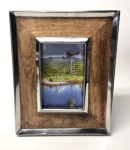 Marco de fotos de madera natural con bordes de metal plateado 10X8 para 4X6 ¡Muy bonito! - Imagen 1 de 11