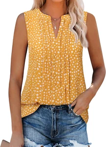 Sleeveless Chiffon Tank Tops for Women Dressy V Neck Blouses Work Pleated Shirt - Picture 1 of 25