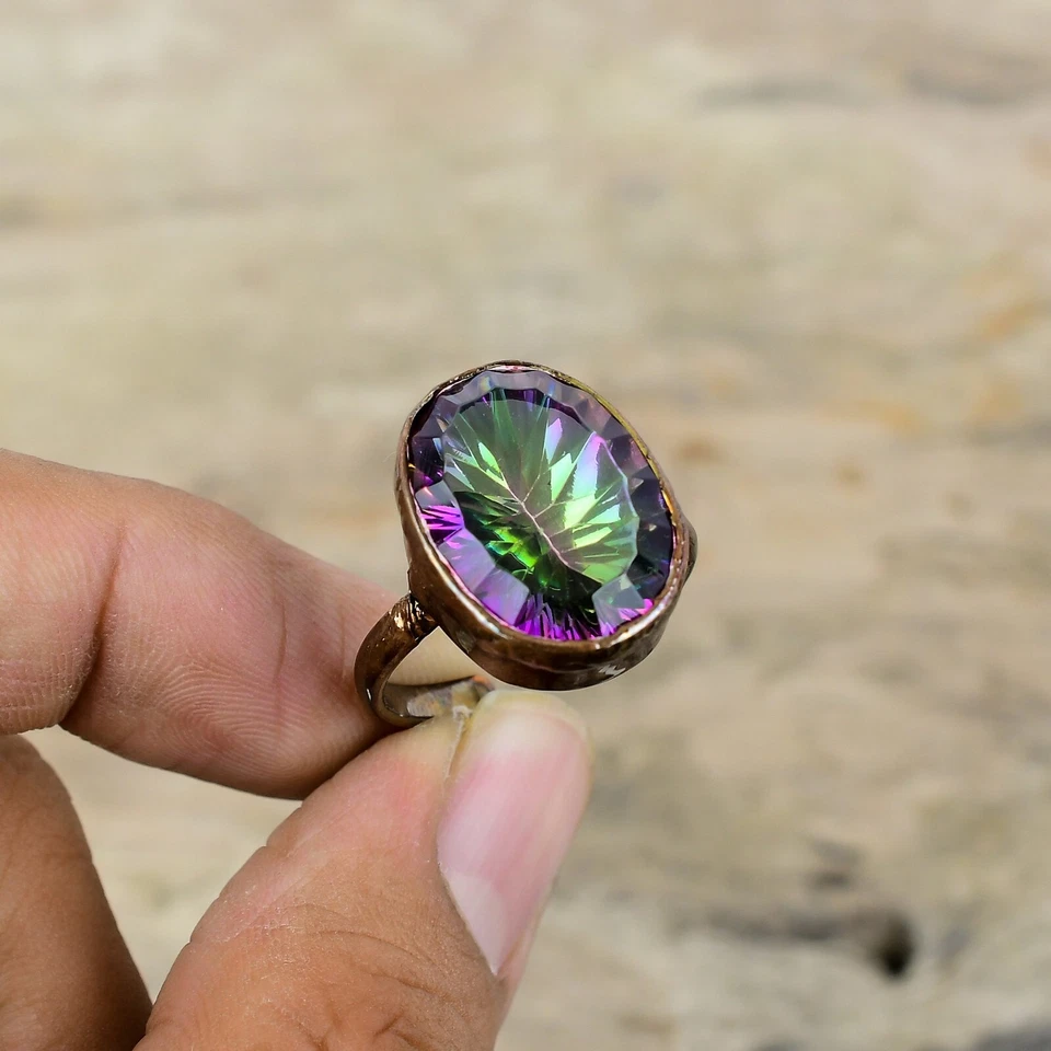 Anillo Ajustable Topacio Místico Arco Iris Electroformado Tamaño Ajustable Cobre Foto 1 de 4