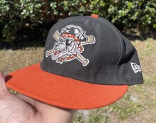 Erie Seawolves Minor league Baseball Hat Fitted 7 5/8 Black And Orange Logo