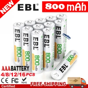 4/16 Pcs Rechargeable AAA Batteries Ni-MH Triple A 1.2v 800mAh Ni-MH Batteries - Picture 1 of 24