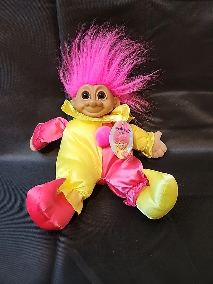 10 Russ Soft Body Clown Troll Doll Brown Eyes Pink Hair Yellow Pink Costume