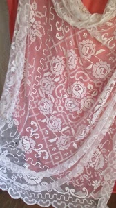 Antiker französischer Filet Spitze Bettbezug, Überwurf, Rosen - Bild 1 von 12