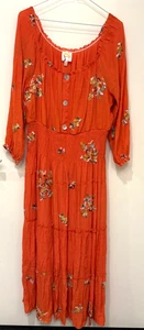 Fig and Flowers Stufen Maxikleid orange XL bestickt Blumen Boho hauchdünn gefüttert - Bild 1 von 6