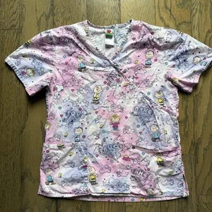 Peanuts Snoopy Woodstock Multicolor Cotton Medical Nursing Scrub Women’s Small - Picture 1 of 4