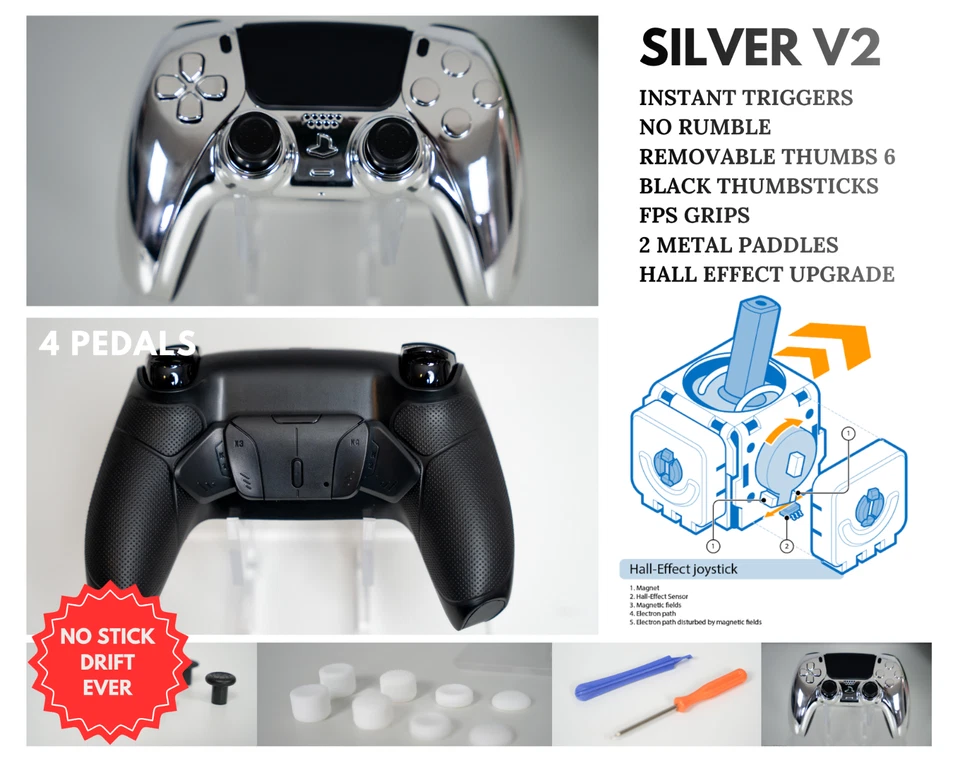 PS5 FPS Controller Back Paddles FPS Black/Orange/Silver RISE 4 ExtremeRate - Image 1 of 1