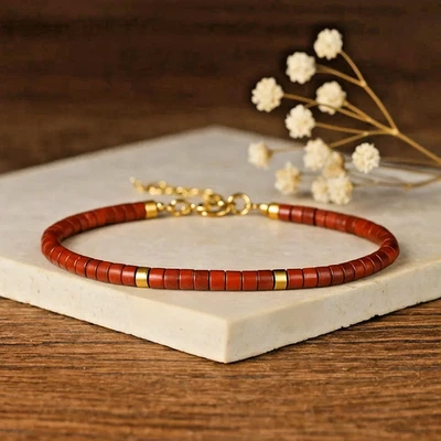 Natural Red Jasper 4mm Bead Bracelet Red Stone Dainty Bracelet Minimalist Gift - Image 1 of 2